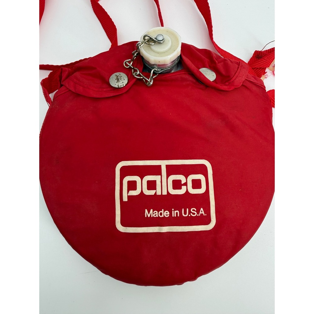 Vintage Palco Aluminum Canteen‎ Red Nylon Cover Made in USA Retro Camping 1 Qt